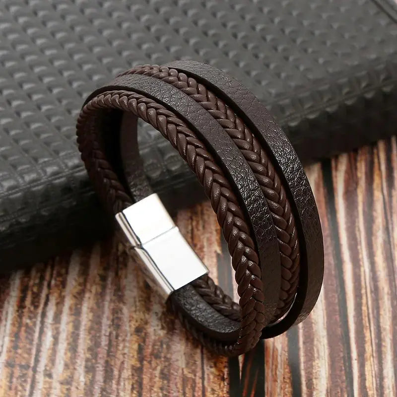 Gramado Klassisches Geflochtenes Lederarmband – Mehrlagiges Modeaccessoire für Herren