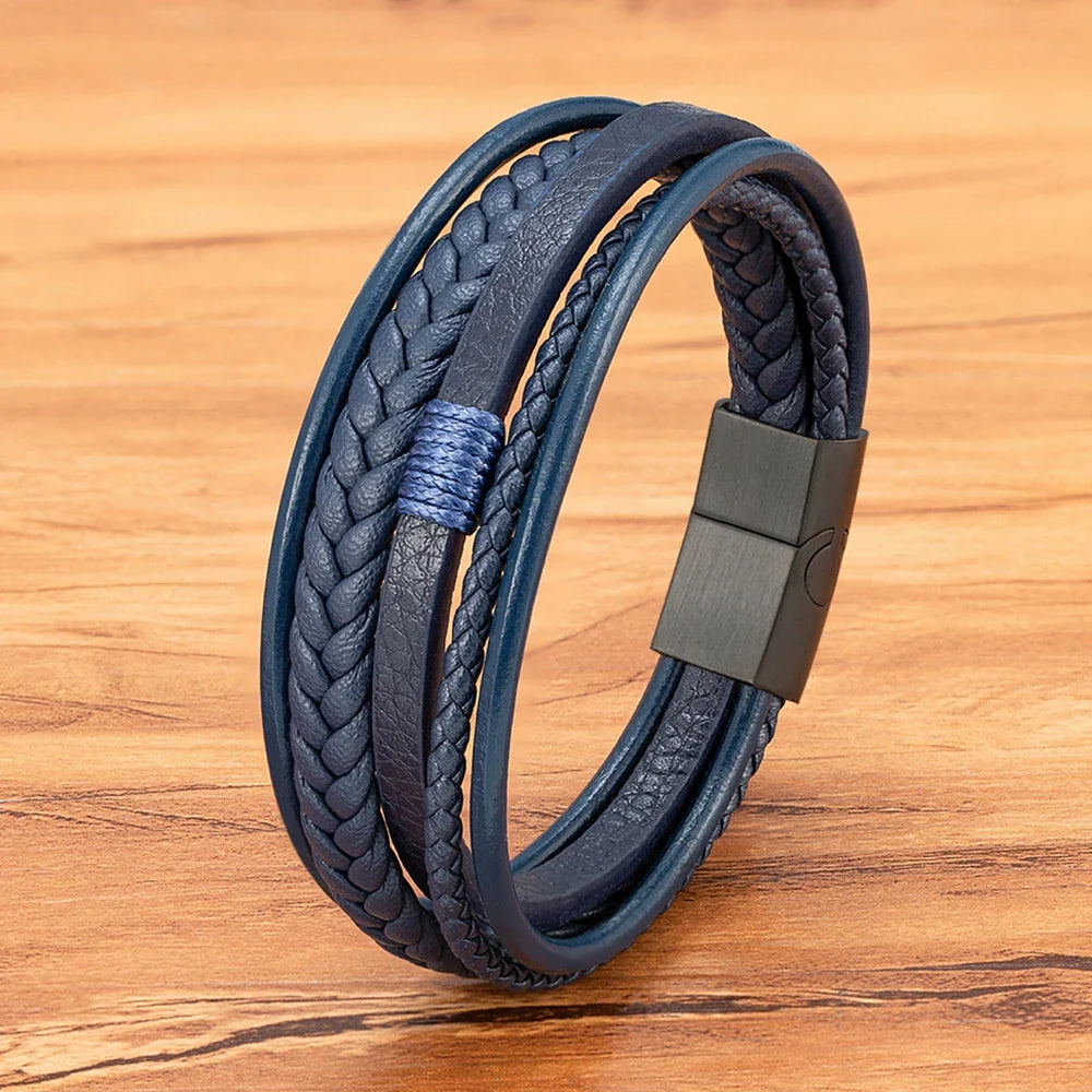 Casilinum Woven Leather Bracelet – Luxury Multilayer Magnetic Bangle for Men