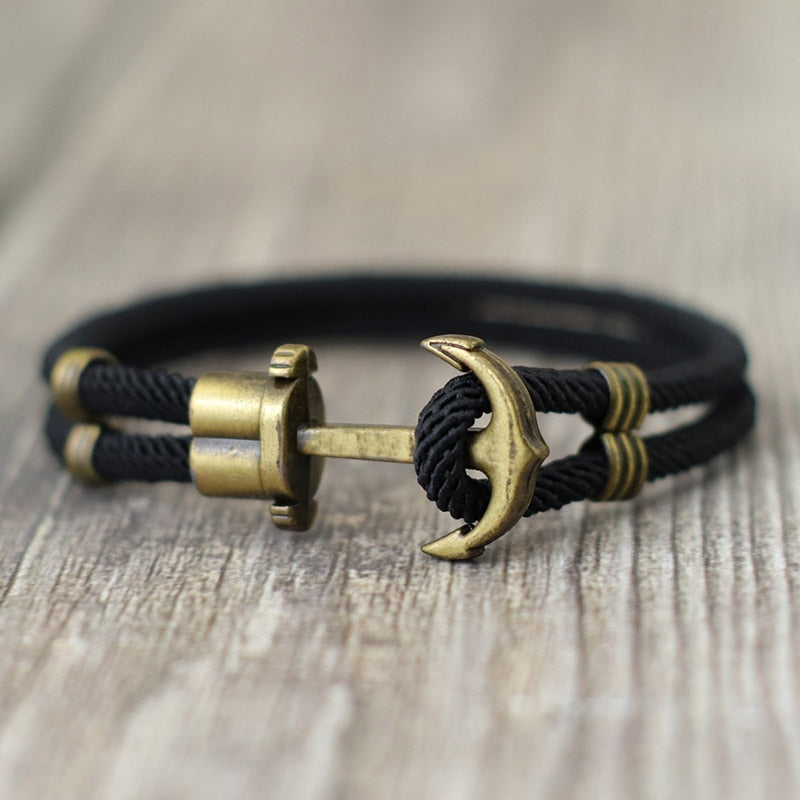 Vintage Anker El Dorado Piratenarmband – Herrenarmband aus Bronze im Punk-Stil mit Überlebensseil