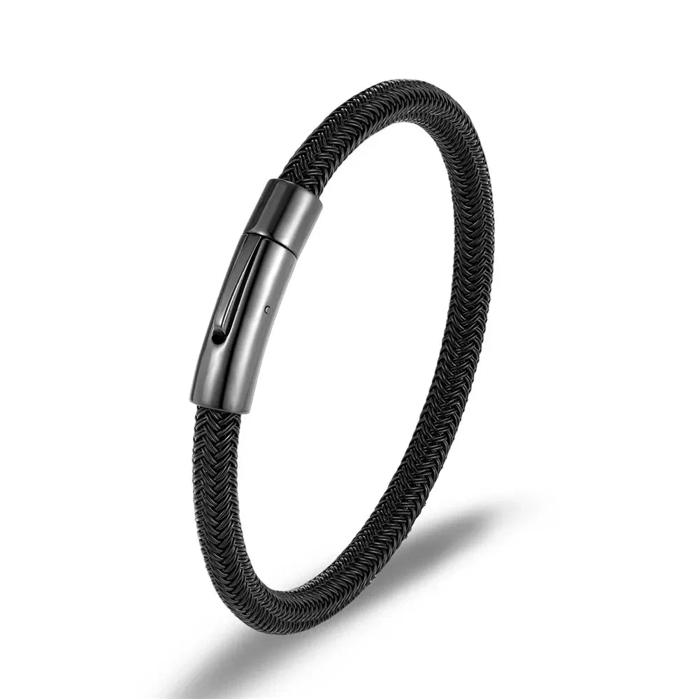 IronCore Wire Cuff Bracelet – Punk-Inspired Simple Style in Non-Fading Stainless Steel Cable, Classic and Durable Design for Men
