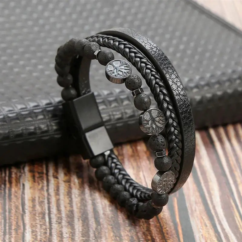 Gramado Klassisches Geflochtenes Lederarmband – Mehrlagiges Modeaccessoire für Herren