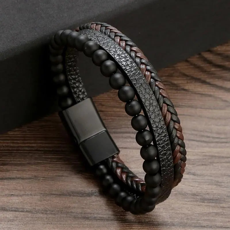 Gramado Klassisches Geflochtenes Lederarmband – Mehrlagiges Modeaccessoire für Herren