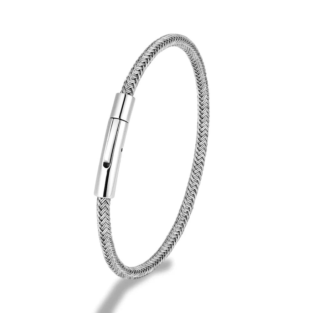 IronCore Wire Cuff Bracelet – Punk-Inspired Simple Style in Non-Fading Stainless Steel Cable, Classic and Durable Design for Men