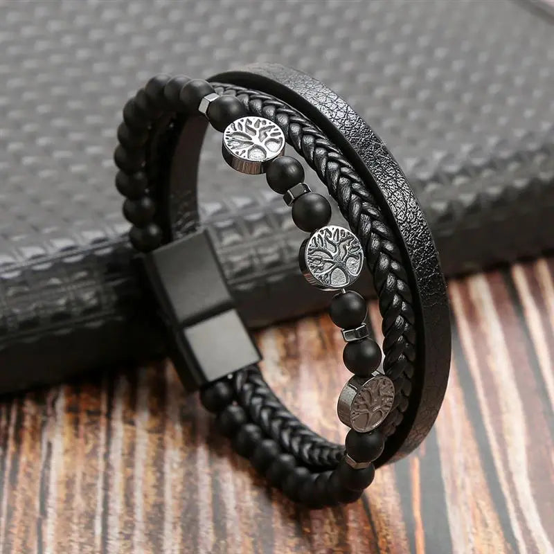 Gramado Klassisches Geflochtenes Lederarmband – Mehrlagiges Modeaccessoire für Herren