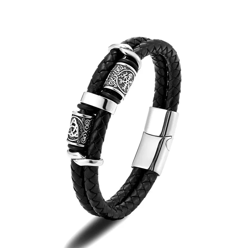 Ferentium Norse Compass Leather Bracelet – Viking Style Multilayer Braid for Men