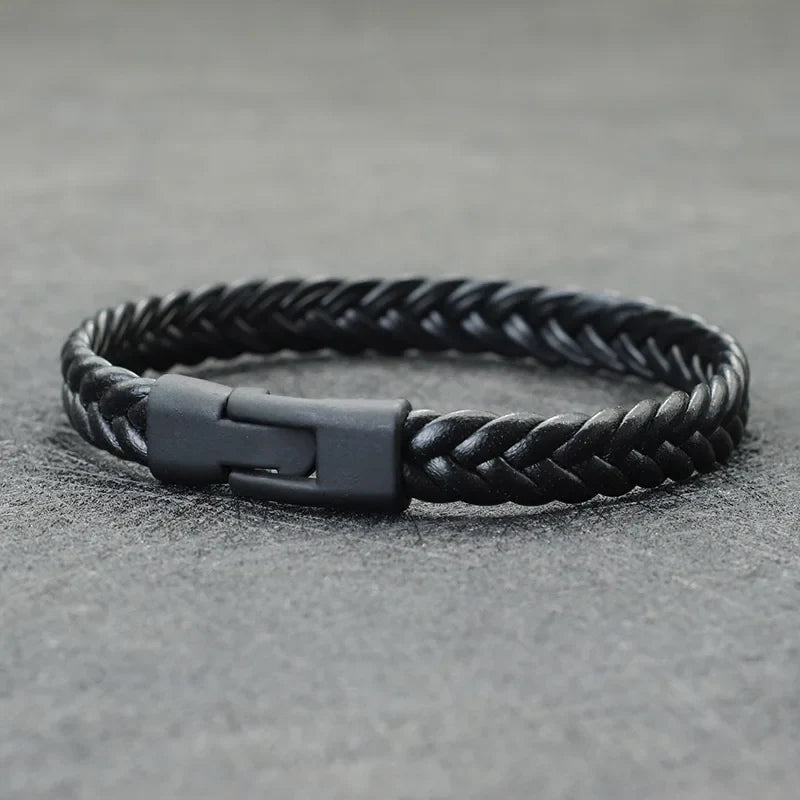 Elysian Braided Leather Bracelet - Stainless Steel Buckle & Multilayer Wrap for Men