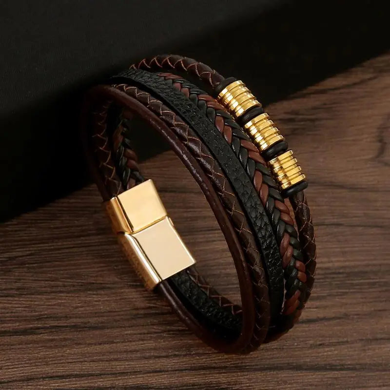 Gramado Klassisches Geflochtenes Lederarmband – Mehrlagiges Modeaccessoire für Herren