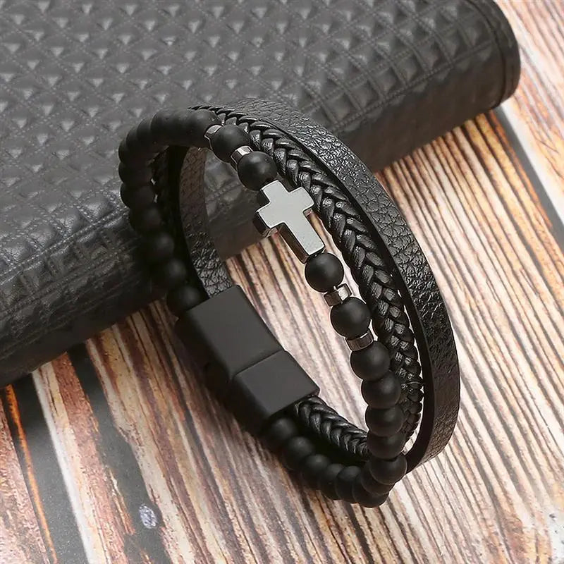 Gramado Klassisches Geflochtenes Lederarmband – Mehrlagiges Modeaccessoire für Herren