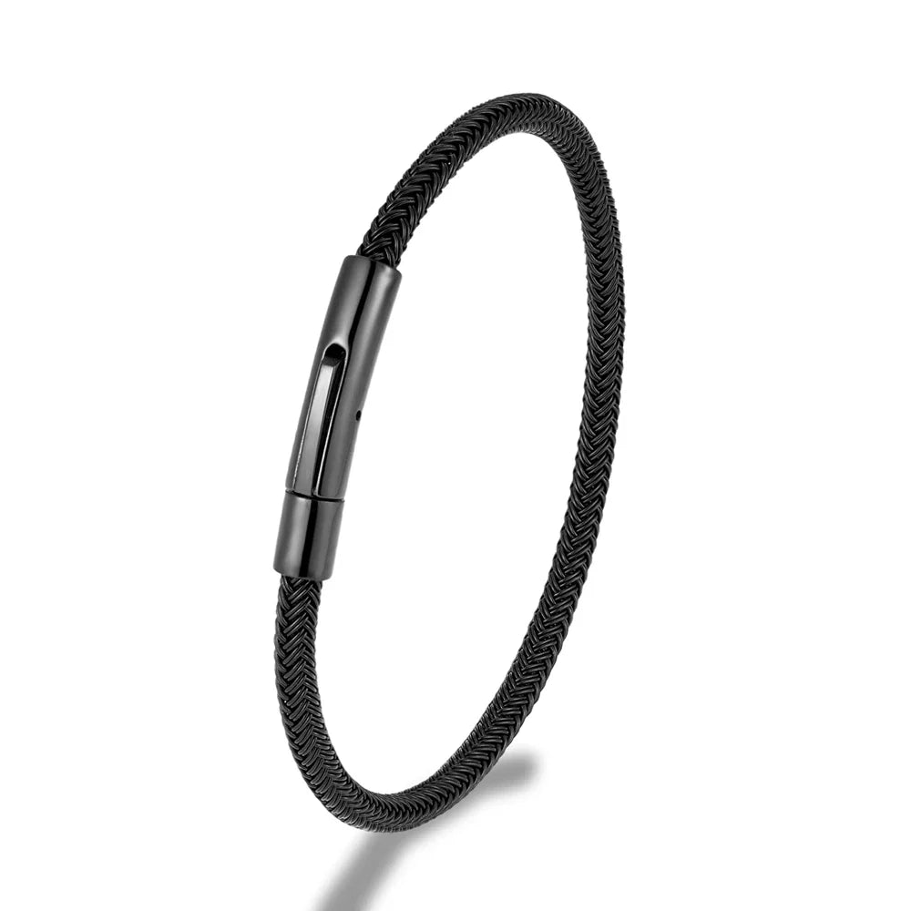 IronCore Wire Cuff Bracelet – Punk-Inspired Simple Style in Non-Fading Stainless Steel Cable, Classic and Durable Design for Men
