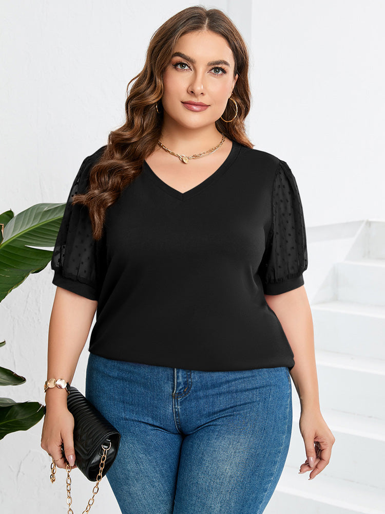 YVONNE | BLUSE MIT TRANSPARENTEN ÄRMELN UND V-AUSSCHNITT