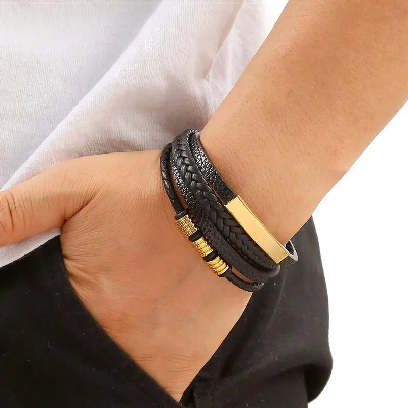 Gramado Klassisches Geflochtenes Lederarmband – Mehrlagiges Modeaccessoire für Herren