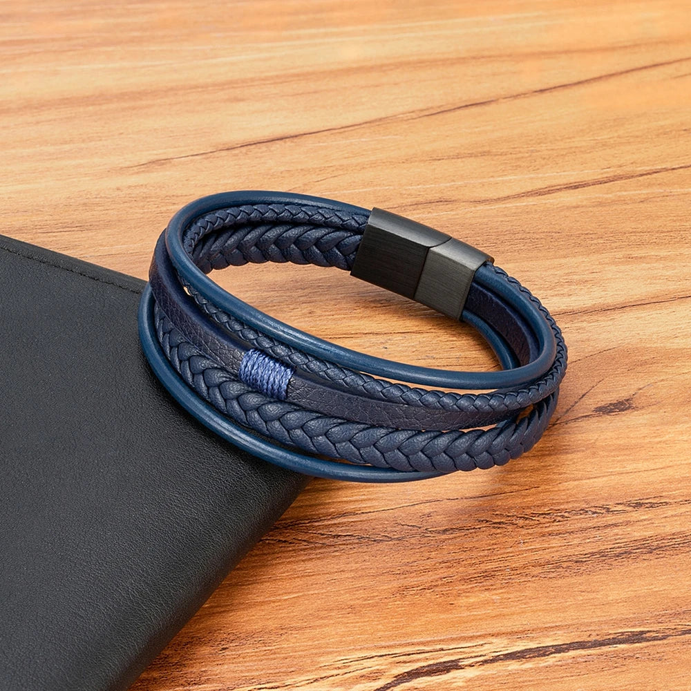 Casilinum Woven Leather Bracelet – Luxury Multilayer Magnetic Bangle for Men