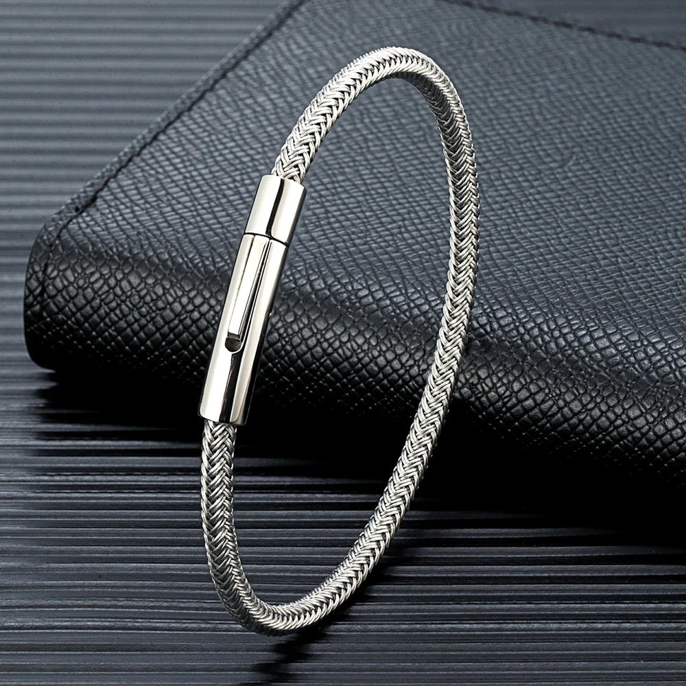 IronCore Wire Cuff Bracelet – Punk-Inspired Simple Style in Non-Fading Stainless Steel Cable, Classic and Durable Design for Men