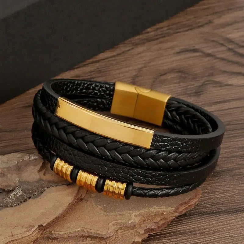 Gramado Klassisches Geflochtenes Lederarmband – Mehrlagiges Modeaccessoire für Herren