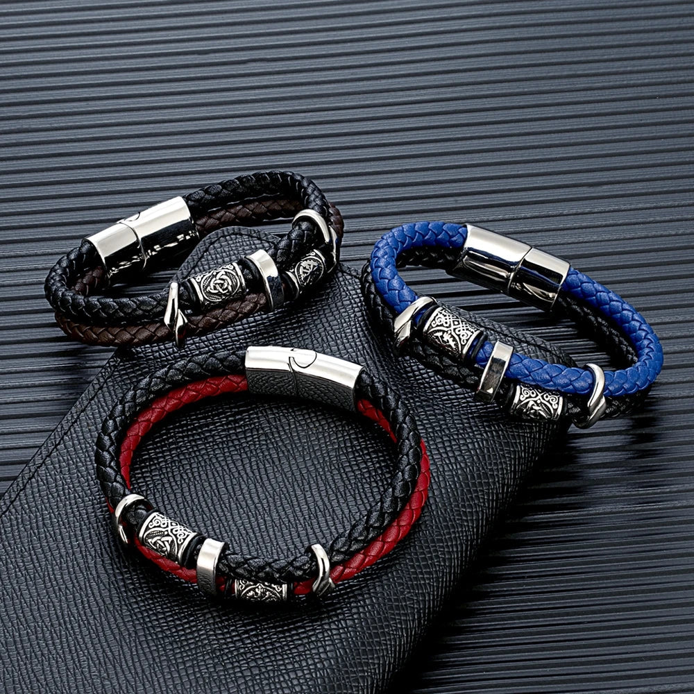 Ferentium Norse Compass Leather Bracelet – Viking Style Multilayer Braid for Men