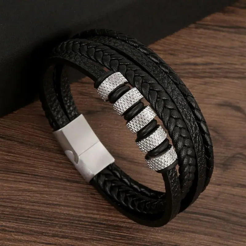 Gramado Klassisches Geflochtenes Lederarmband – Mehrlagiges Modeaccessoire für Herren