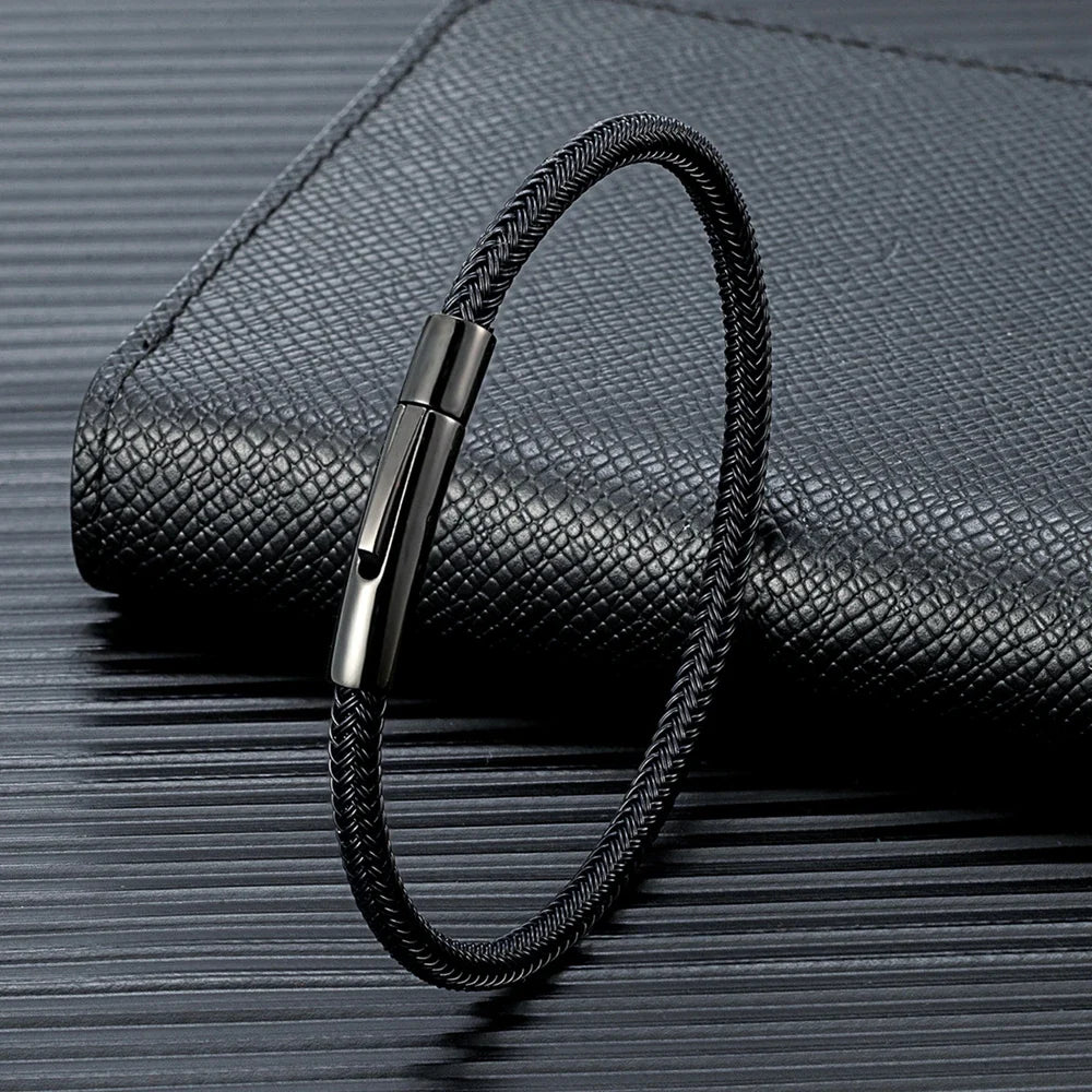 IronCore Wire Cuff Bracelet – Punk-Inspired Simple Style in Non-Fading Stainless Steel Cable, Classic and Durable Design for Men