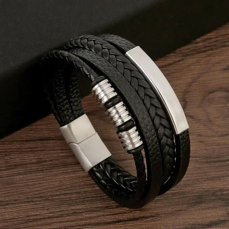 Gramado Klassisches Geflochtenes Lederarmband – Mehrlagiges Modeaccessoire für Herren