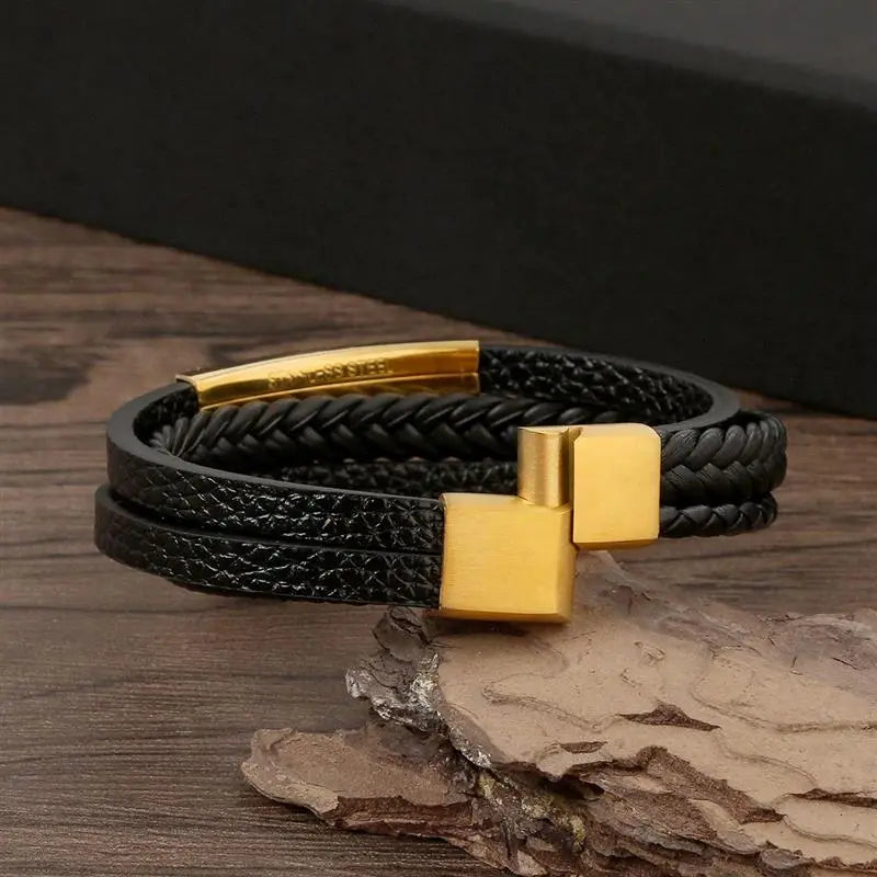 Gramado Klassisches Geflochtenes Lederarmband – Mehrlagiges Modeaccessoire für Herren