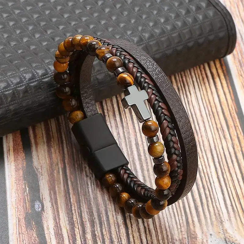 Gramado Klassisches Geflochtenes Lederarmband – Mehrlagiges Modeaccessoire für Herren