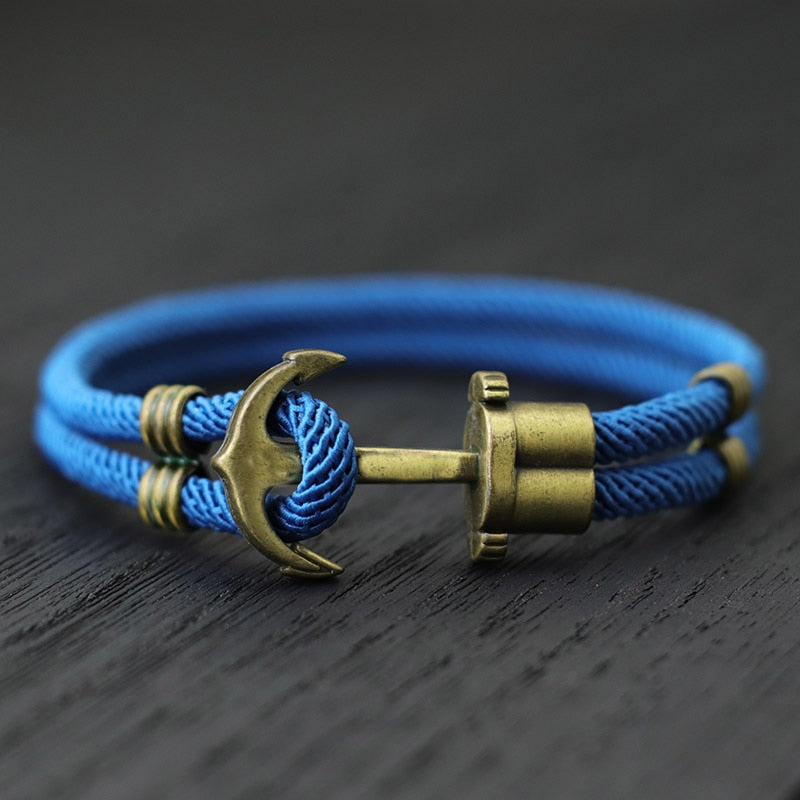 Vintage Anker El Dorado Piratenarmband – Herrenarmband aus Bronze im Punk-Stil mit Überlebensseil