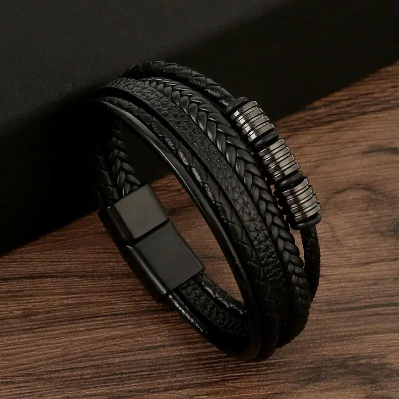 Gramado Klassisches Geflochtenes Lederarmband – Mehrlagiges Modeaccessoire für Herren