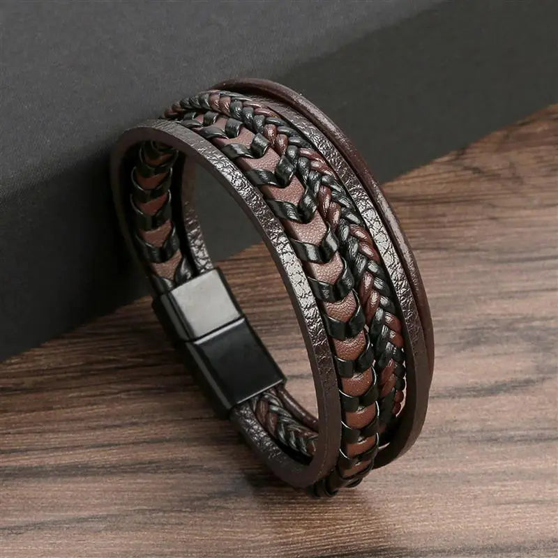 Gramado Klassisches Geflochtenes Lederarmband – Mehrlagiges Modeaccessoire für Herren