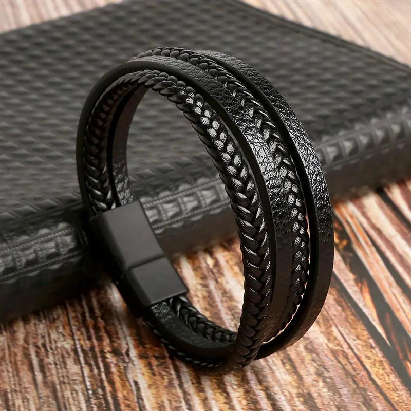 Gramado Klassisches Geflochtenes Lederarmband – Mehrlagiges Modeaccessoire für Herren