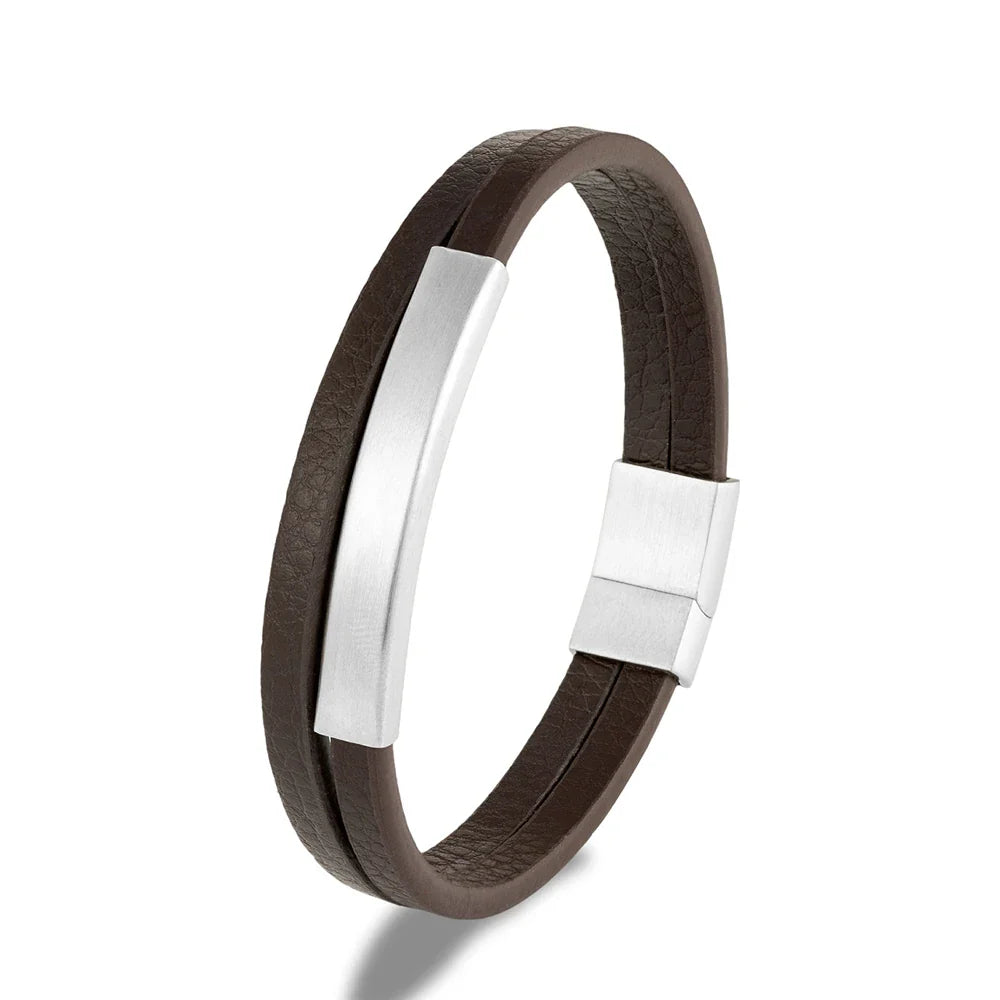 NoirBound Leather Bracelet – Double Strand Handmade Design with Matte Black Stainless Steel Clasp, Sleek and Minimalist Style for Men