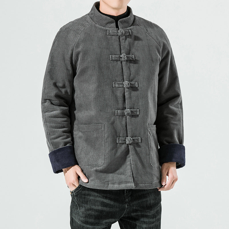 Herren-Cordjacke mit Knebelverschlüssen und gestepptem Innenfutter