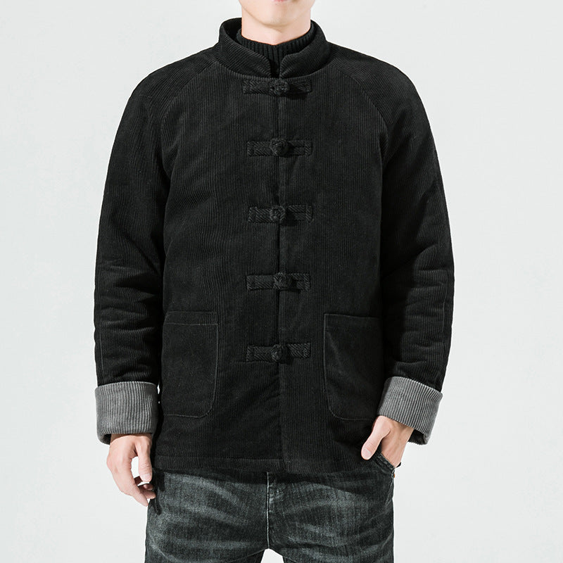 Herren-Cordjacke mit Knebelverschlüssen und gestepptem Innenfutter
