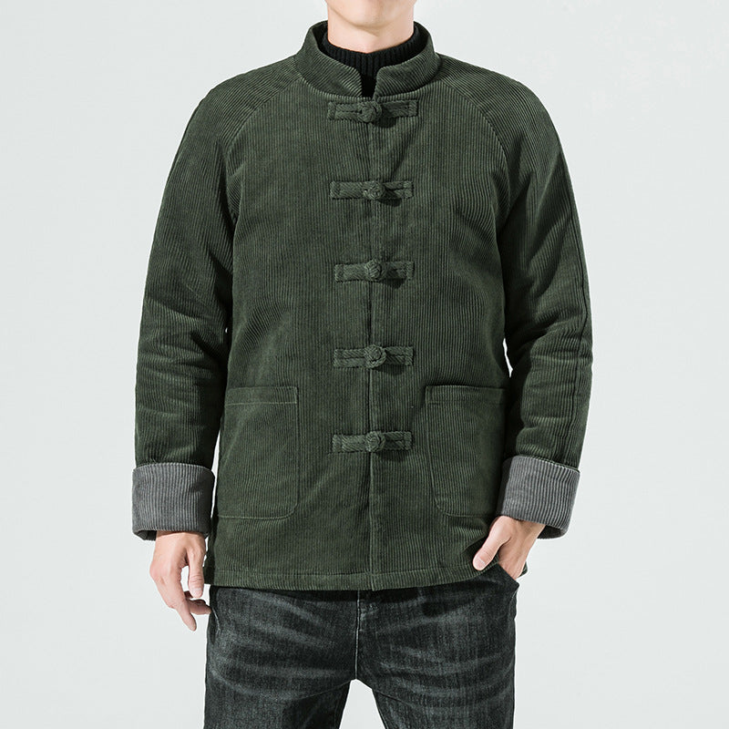 Herren-Cordjacke mit Knebelverschlüssen und gestepptem Innenfutter