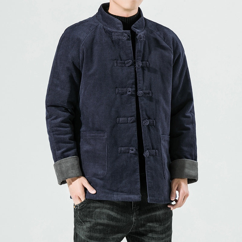 Herren-Cordjacke mit Knebelverschlüssen und gestepptem Innenfutter