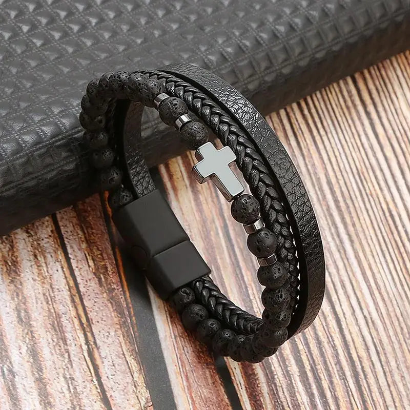 Gramado Klassisches Geflochtenes Lederarmband – Mehrlagiges Modeaccessoire für Herren