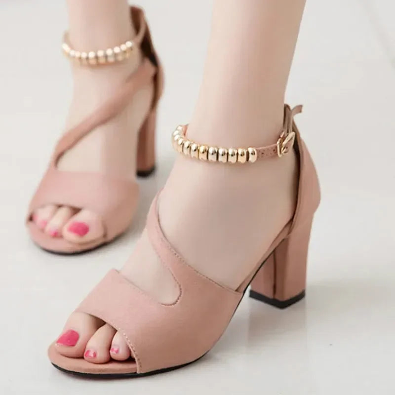 PETRA - Elegante Blockabsatz-Sandalen mit Goldakzent