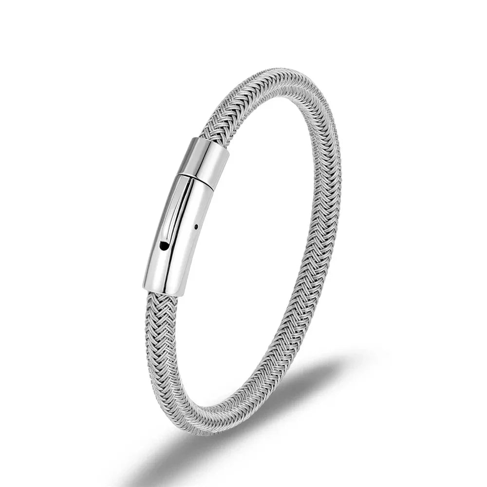 IronCore Wire Cuff Bracelet – Punk-Inspired Simple Style in Non-Fading Stainless Steel Cable, Classic and Durable Design for Men