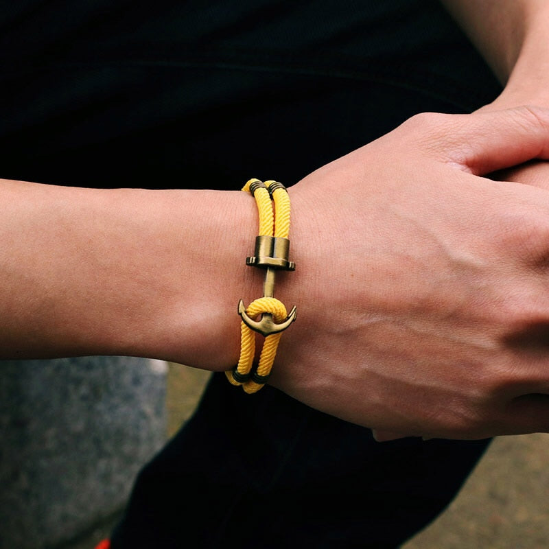 Vintage Anker El Dorado Piratenarmband – Herrenarmband aus Bronze im Punk-Stil mit Überlebensseil