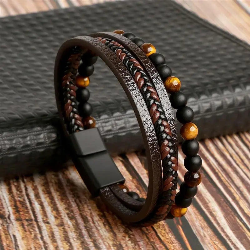 Gramado Klassisches Geflochtenes Lederarmband – Mehrlagiges Modeaccessoire für Herren