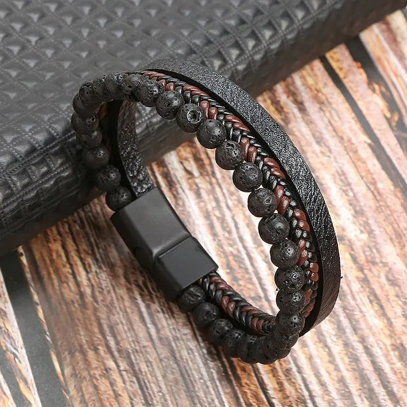 Gramado Klassisches Geflochtenes Lederarmband – Mehrlagiges Modeaccessoire für Herren