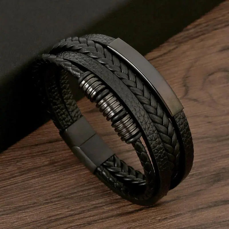 Gramado Klassisches Geflochtenes Lederarmband – Mehrlagiges Modeaccessoire für Herren