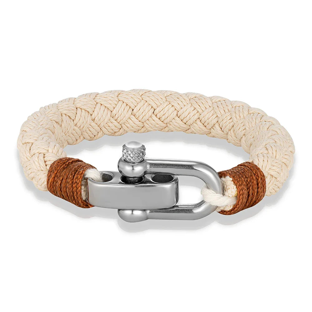 Helios Nautical Rope Bracelet – Wide Rope Design with Stainless Steel Adjustable Shackle Clasp, Handmade Wrap Bracelet for Men