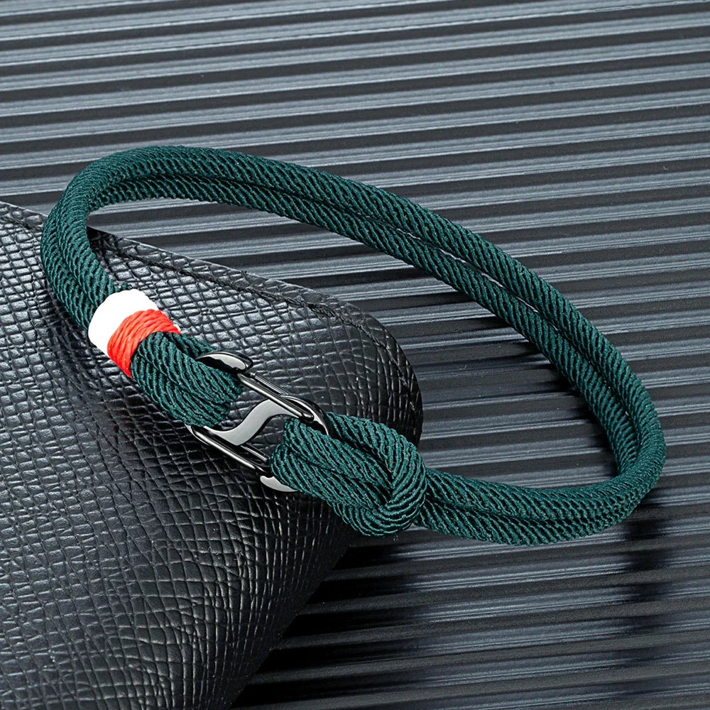 Aegir Nautical Rope Bracelet – Double Strand Surfer Style with Black Stainless Steel Carabiner Clasp, Sleek and Durable Design for Men