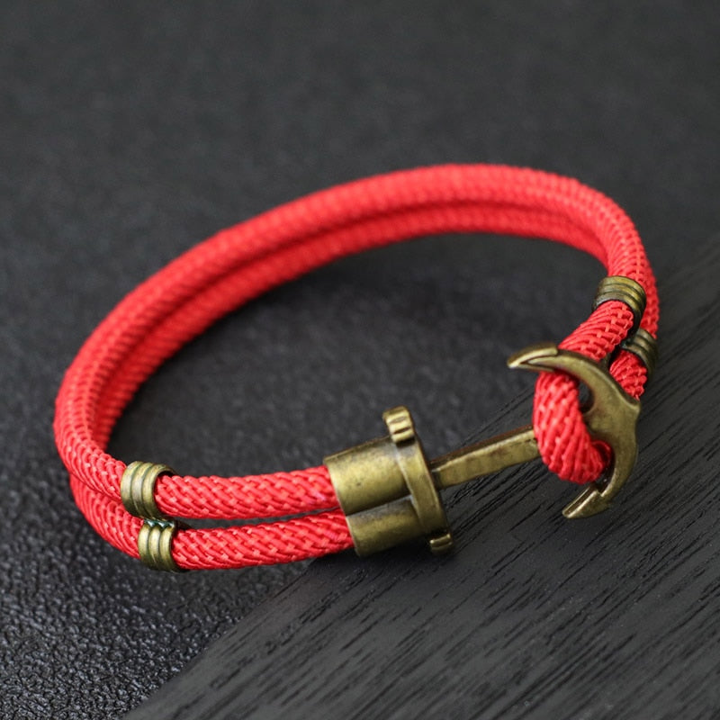 Vintage Anker El Dorado Piratenarmband – Herrenarmband aus Bronze im Punk-Stil mit Überlebensseil
