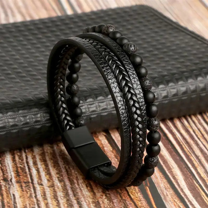 Gramado Klassisches Geflochtenes Lederarmband – Mehrlagiges Modeaccessoire für Herren