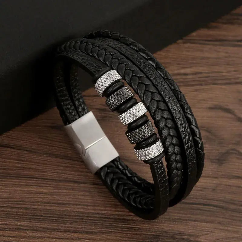 Gramado Klassisches Geflochtenes Lederarmband – Mehrlagiges Modeaccessoire für Herren