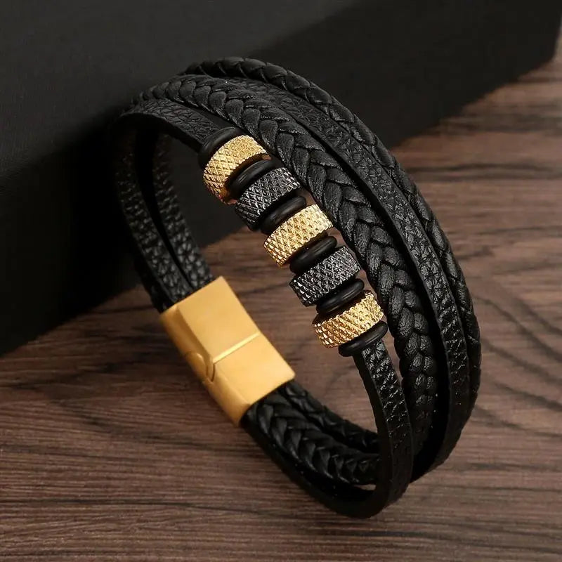 Gramado Klassisches Geflochtenes Lederarmband – Mehrlagiges Modeaccessoire für Herren