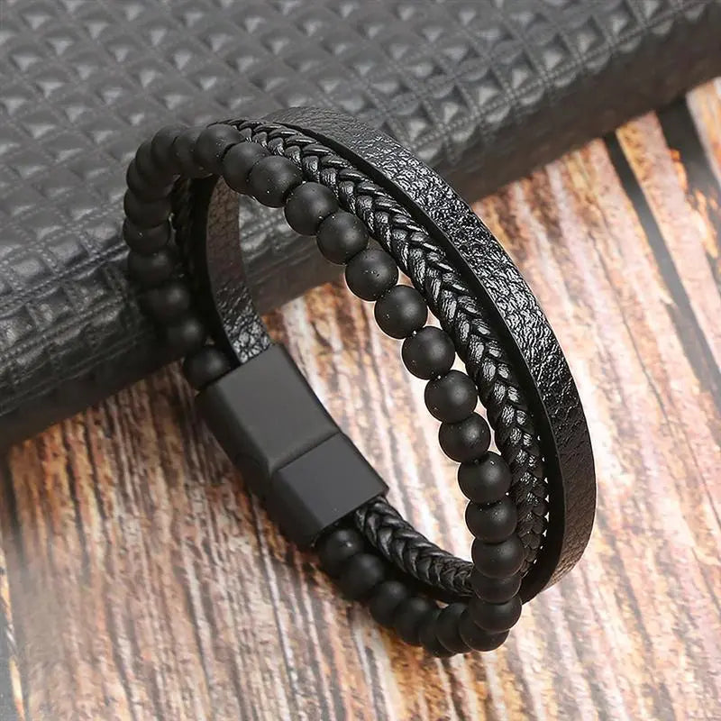 Gramado Klassisches Geflochtenes Lederarmband – Mehrlagiges Modeaccessoire für Herren