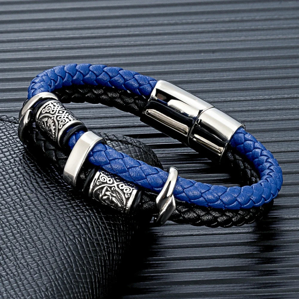 Ferentium Norse Compass Leather Bracelet – Viking Style Multilayer Braid for Men