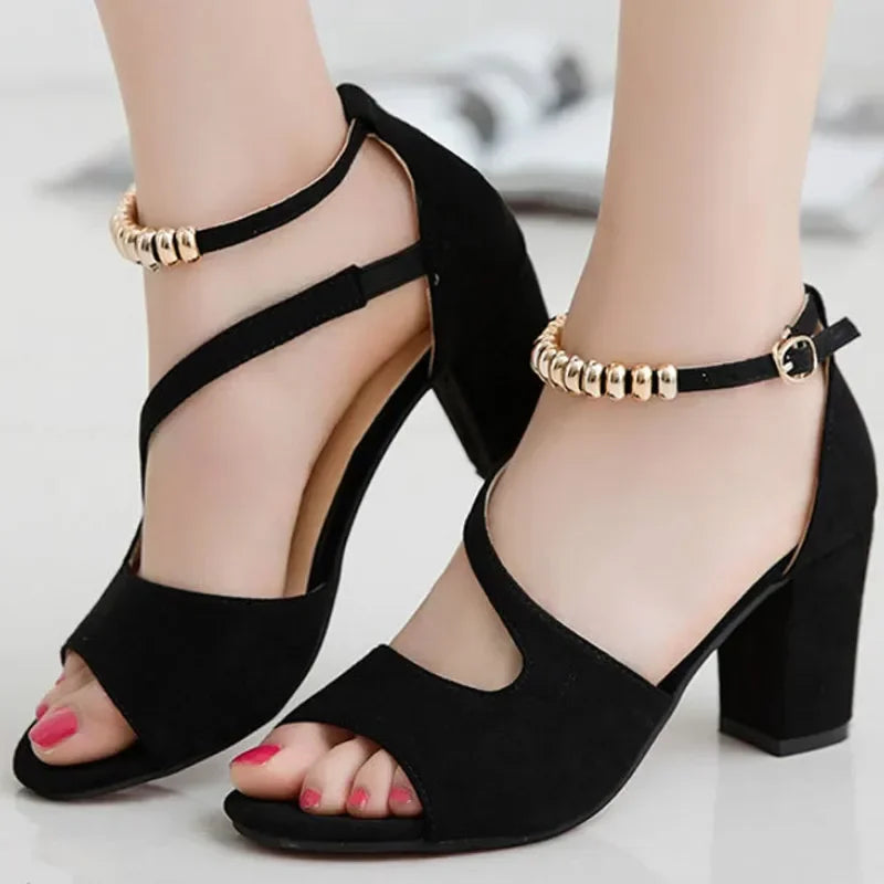 PETRA - Elegante Blockabsatz-Sandalen mit Goldakzent