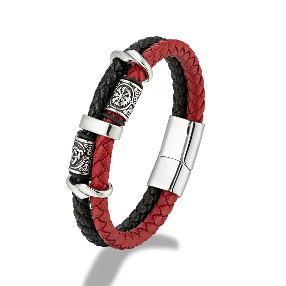Ferentium Norse Compass Leather Bracelet – Viking Style Multilayer Braid for Men